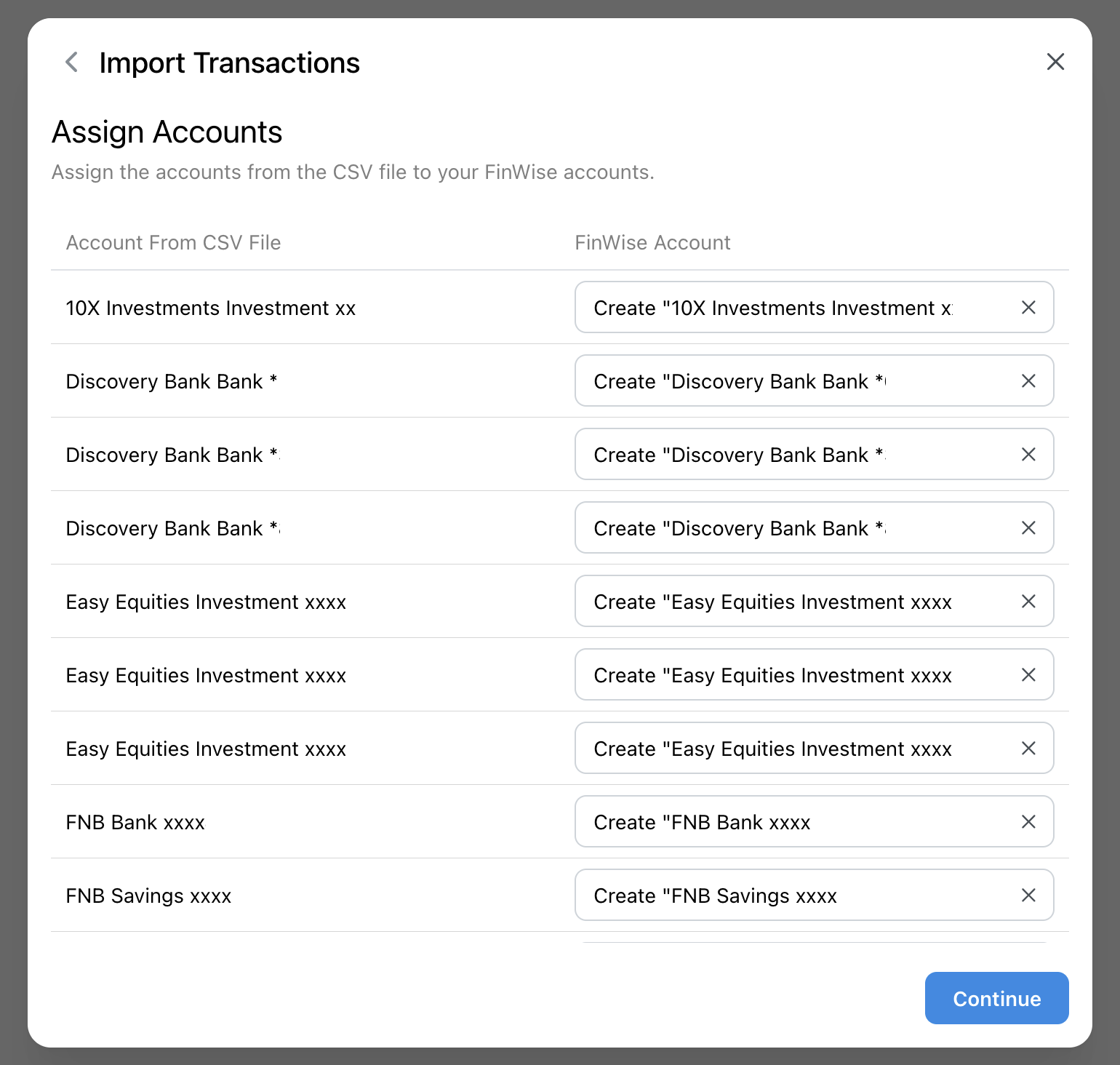 Screenshot of the account matching step
